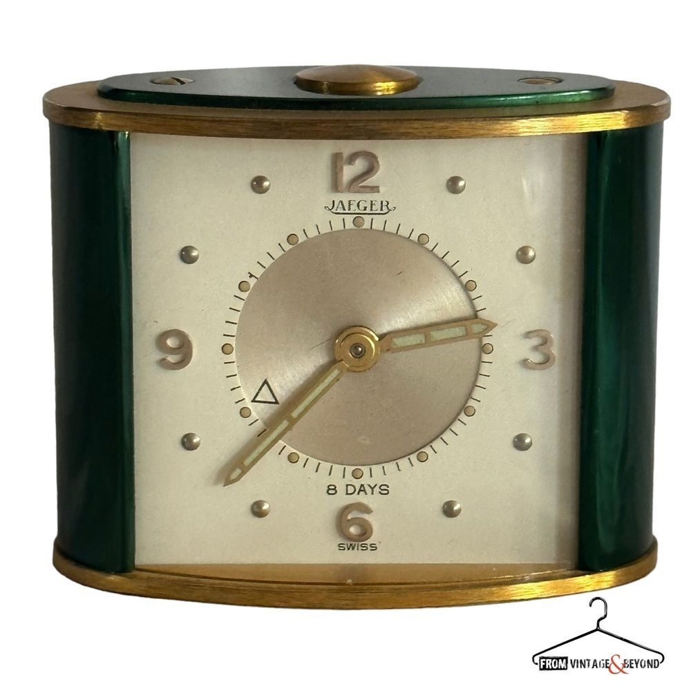 Vtg Jaeger LeCoultre 8 Day Alarm Swiss Travel Desk Clock